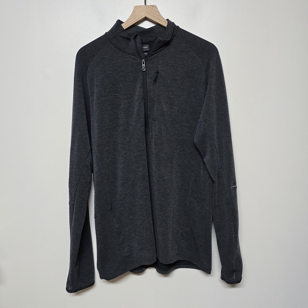 Hill City Half Zip Pullover Jacket Large‎ Gray Long Sleeve Zip Pocket Thumb Hole
